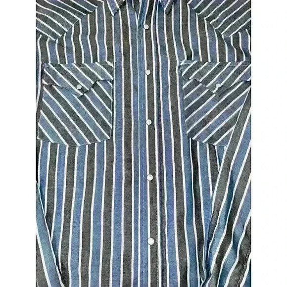 Vintage Holt Western Long Sleeve Shirt Men's Blue Stripe Pearl Snaps Size XL - Picture 2 of 6